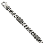 Sterling Silver Black Ruthenium-plated Brushed and Textured Fancy Flat Curb Chain Mens 8.5 inch Bracelet